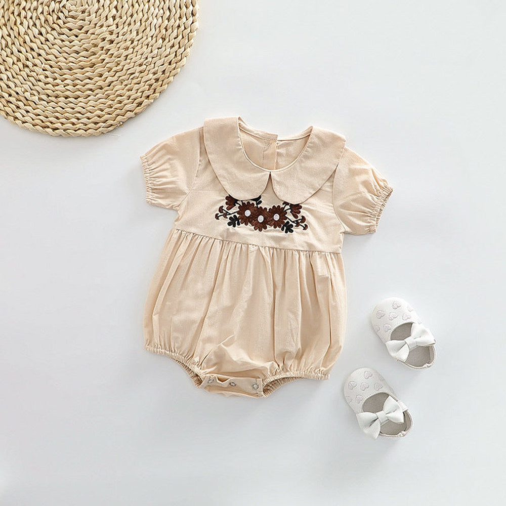 MyKids-USA® Baby Girl Floral Embroidered Pattern Doll Neck Solid Color bodysuit