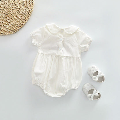 MyKids-USA® Baby Girl Floral Embroidered Pattern Doll Neck Solid Color bodysuit