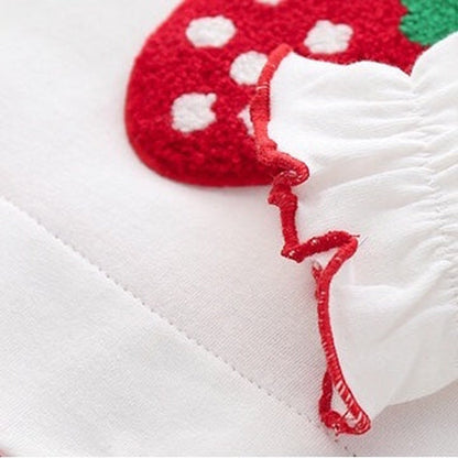 MyKids-USA® Baby Girl Strawberry Pattern Mesh Ruffle Neck Patchwork bodysuit Bodysuit