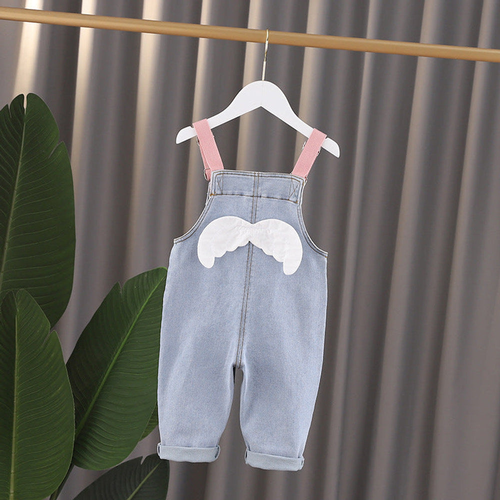 MyKids-USA® Baby Girl 3D Wing Patches Design Casual Denim Long Style Overall