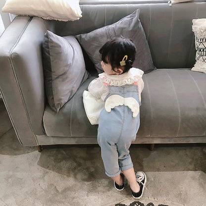 MyKids-USA® Baby Girl 3D Wing Patches Design Casual Denim Long Style Overall