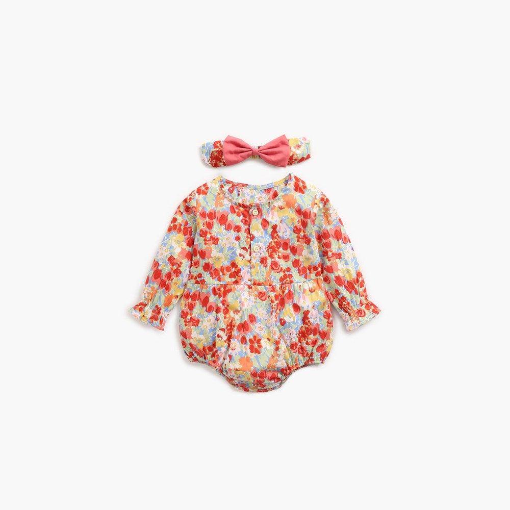 MyKids-USA® Baby Girl Flower Pattern Long Sleeved Fashion Bodysuit bodysuit & Headband