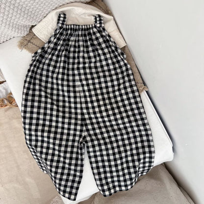 MyKids-USA® Baby Girl Plaid Pattern Sleeveless Strap Rompers In Spring