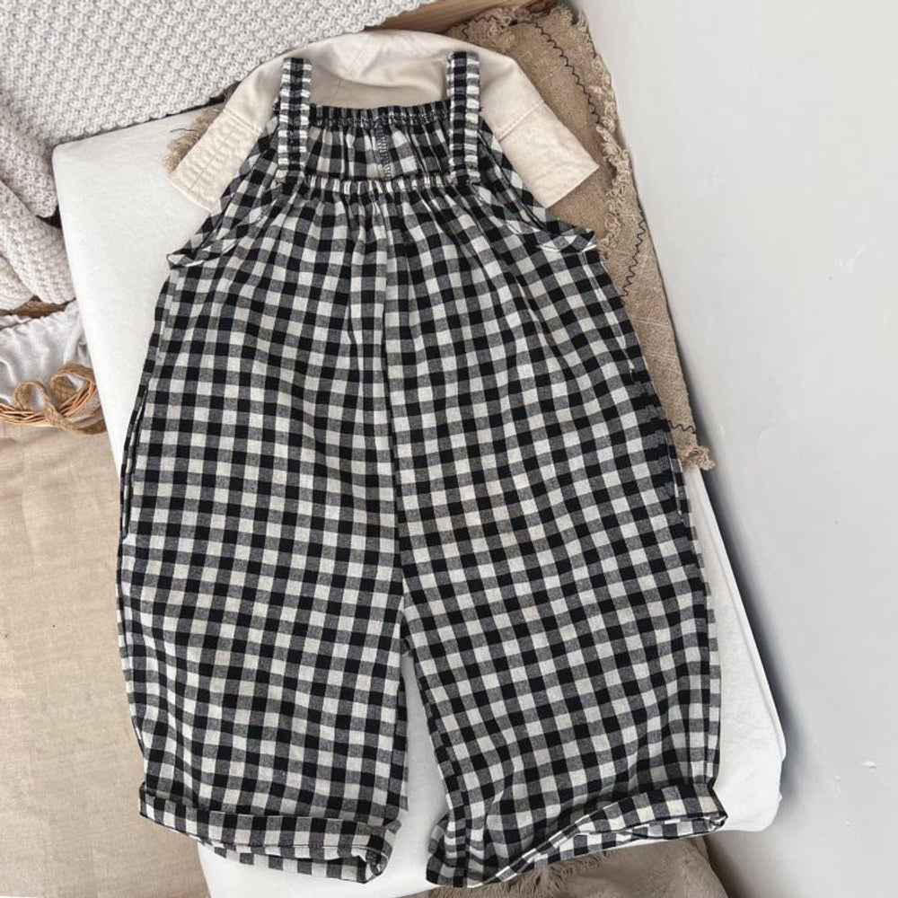 MyKids-USA® Baby Girl Plaid Pattern Sleeveless Strap Rompers In Spring