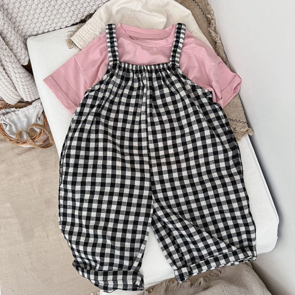 MyKids-USA® Baby Girl Plaid Pattern Sleeveless Strap Rompers In Spring