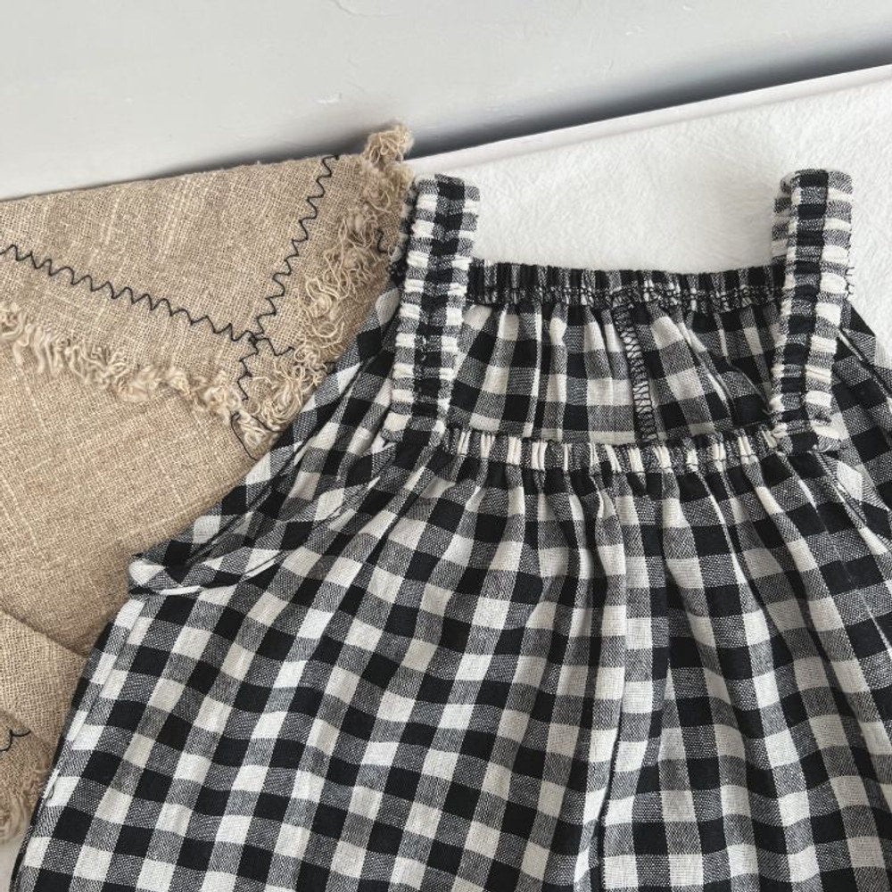 MyKids-USA® Baby Girl Plaid Pattern Sleeveless Strap Rompers In Spring