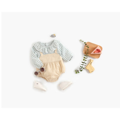 MyKids-USA® Baby Girl Plaid Pattern False Design Ruffle Neck bodysuit