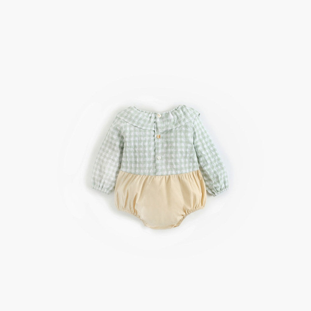 MyKids-USA® Baby Girl Plaid Pattern False Design Ruffle Neck bodysuit