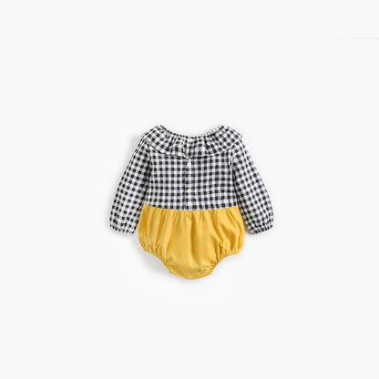 MyKids-USA® Baby Girl Plaid Pattern False Design Ruffle Neck bodysuit