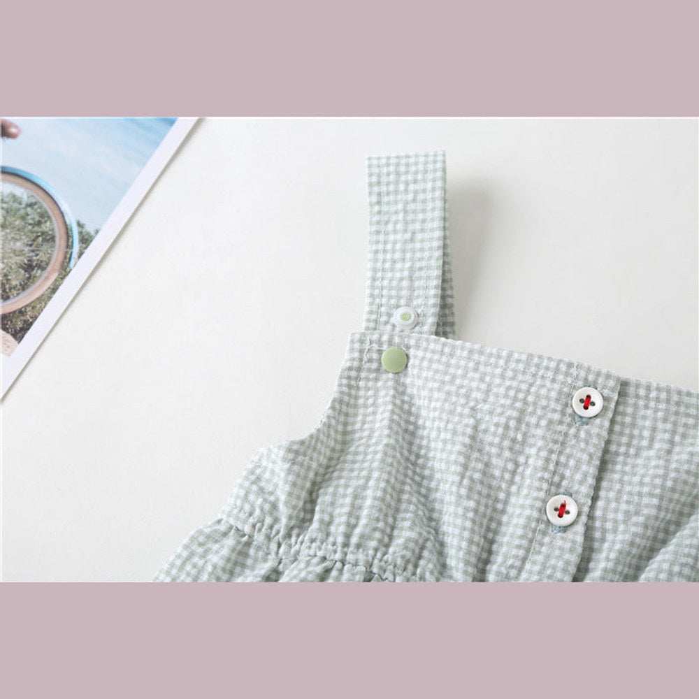 MyKids-USA® Baby Girl Plaid Graphic Strawberries Embroidery Snap Button Jumpsuit & Solid Tee Sets