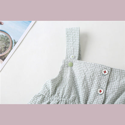 MyKids-USA® Baby Girl Plaid Graphic Strawberries Embroidery Snap Button Jumpsuit & Solid Tee Sets
