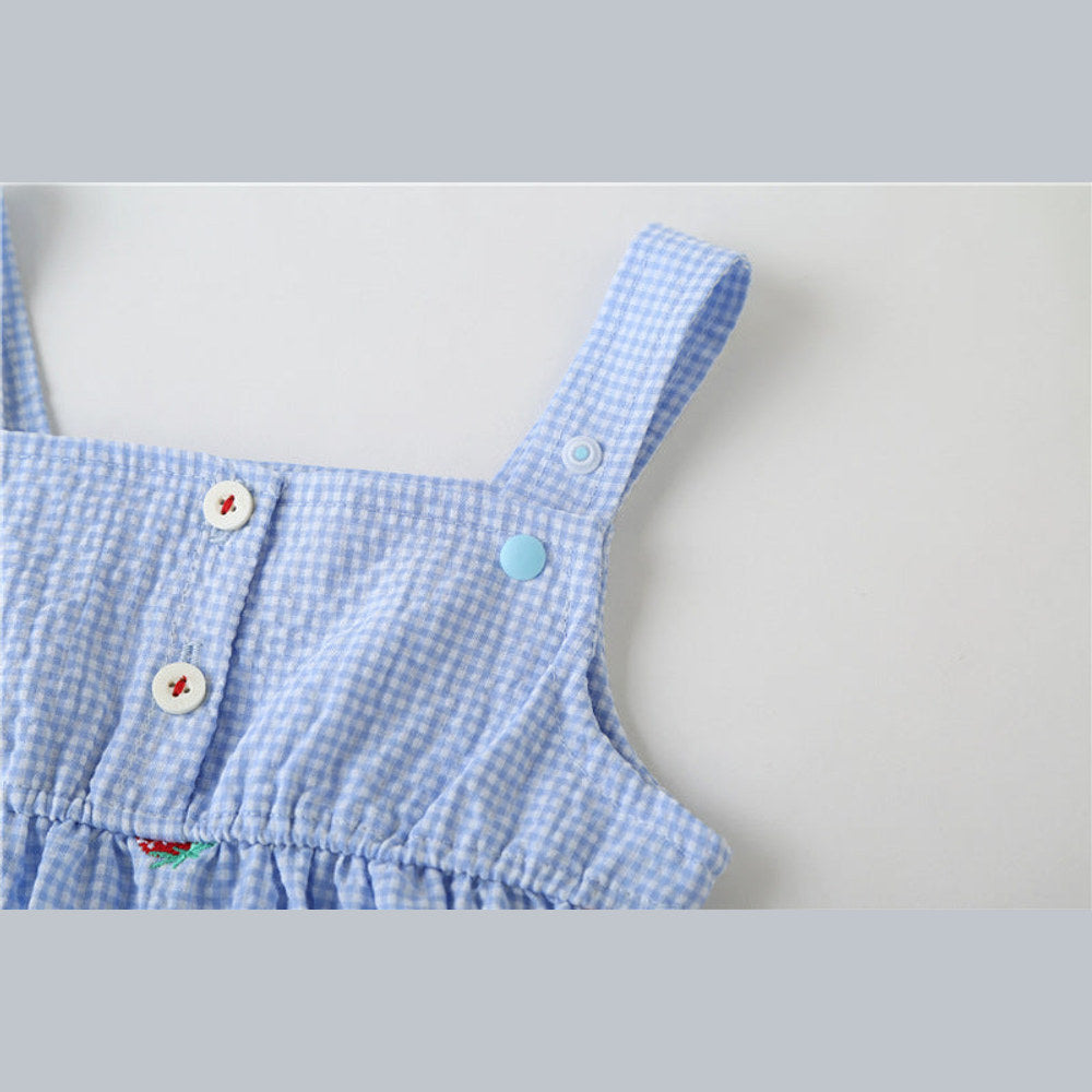 MyKids-USA® Baby Girl Plaid Graphic Strawberries Embroidery Snap Button Jumpsuit & Solid Tee Sets