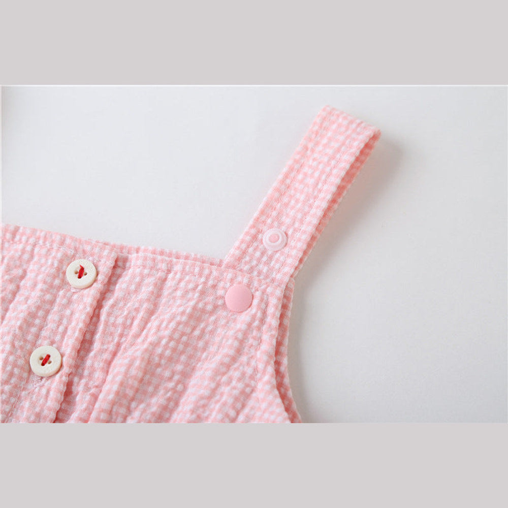 MyKids-USA® Baby Girl Plaid Graphic Strawberries Embroidery Snap Button Jumpsuit & Solid Tee Sets