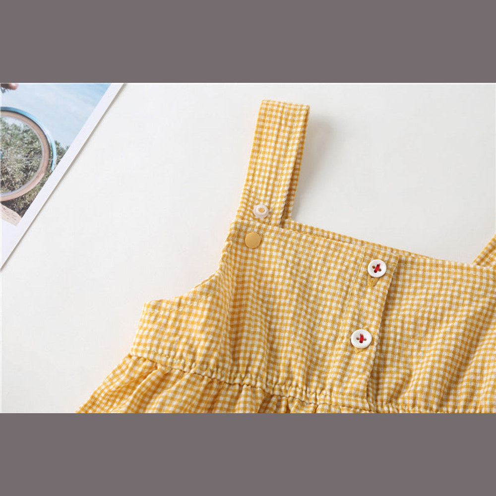 MyKids-USA® Baby Girl Plaid Graphic Strawberries Embroidery Snap Button Jumpsuit & Solid Tee Sets