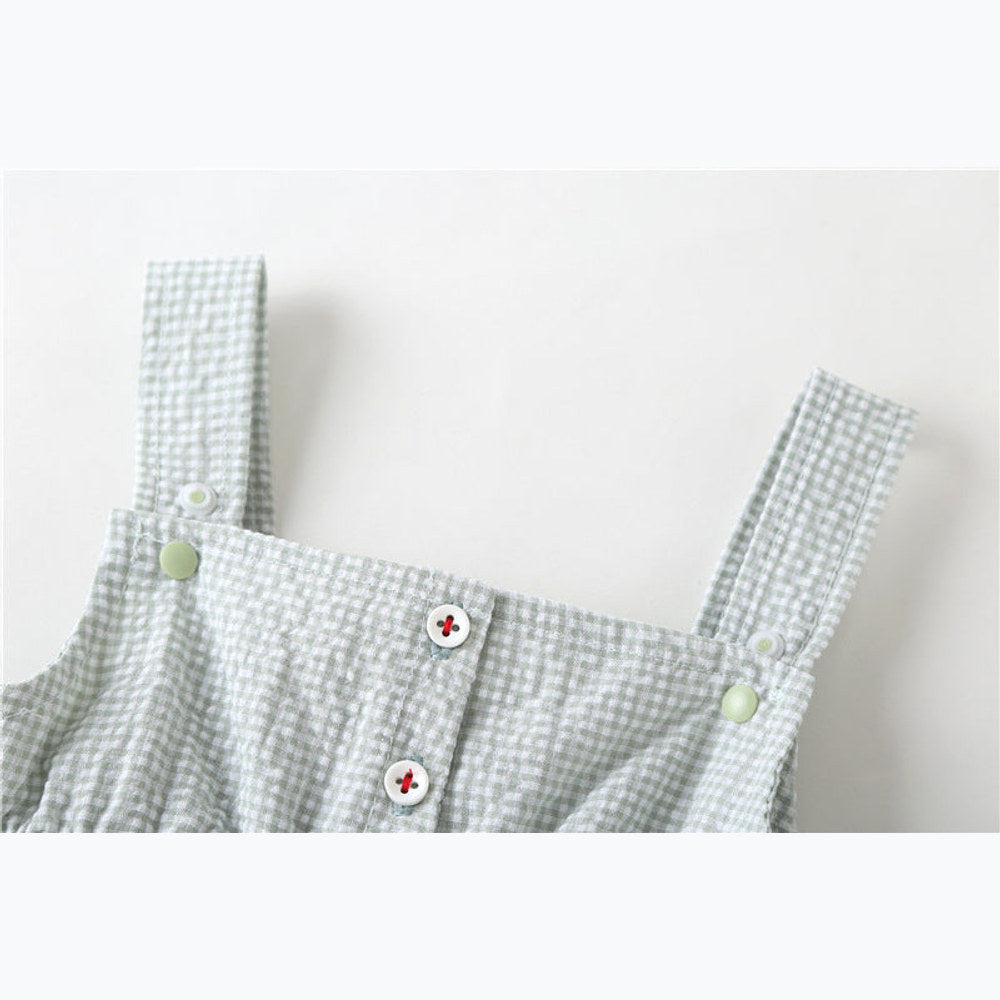 MyKids-USA® Baby Girl Plaid Graphic Strawberries Embroidery Snap Button Jumpsuit & Solid Tee Sets
