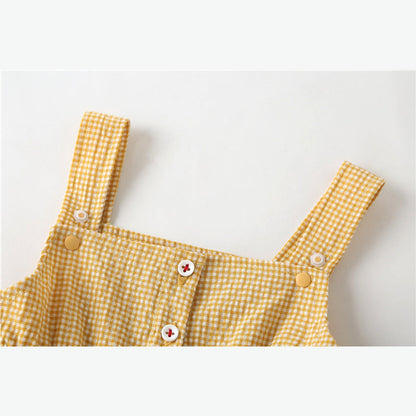 MyKids-USA® Baby Girl Plaid Graphic Strawberries Embroidery Snap Button Jumpsuit & Solid Tee Sets