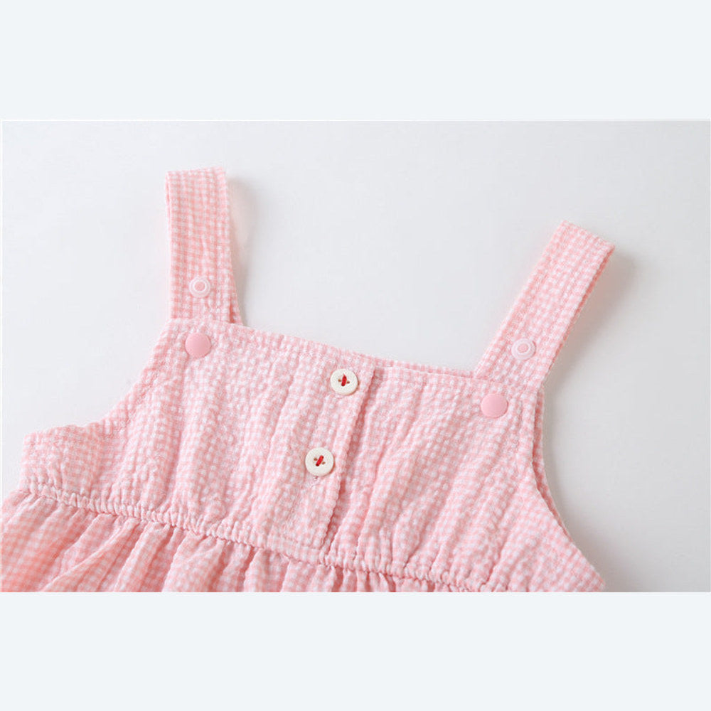 MyKids-USA® Baby Girl Plaid Graphic Strawberries Embroidery Snap Button Jumpsuit & Solid Tee Sets