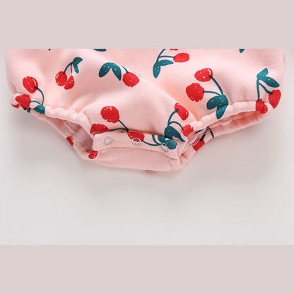 MyKids-USA® Baby Girl Allover Cherry Pattern Lantern Sleeves Triangle Bodysuit bodysuit
