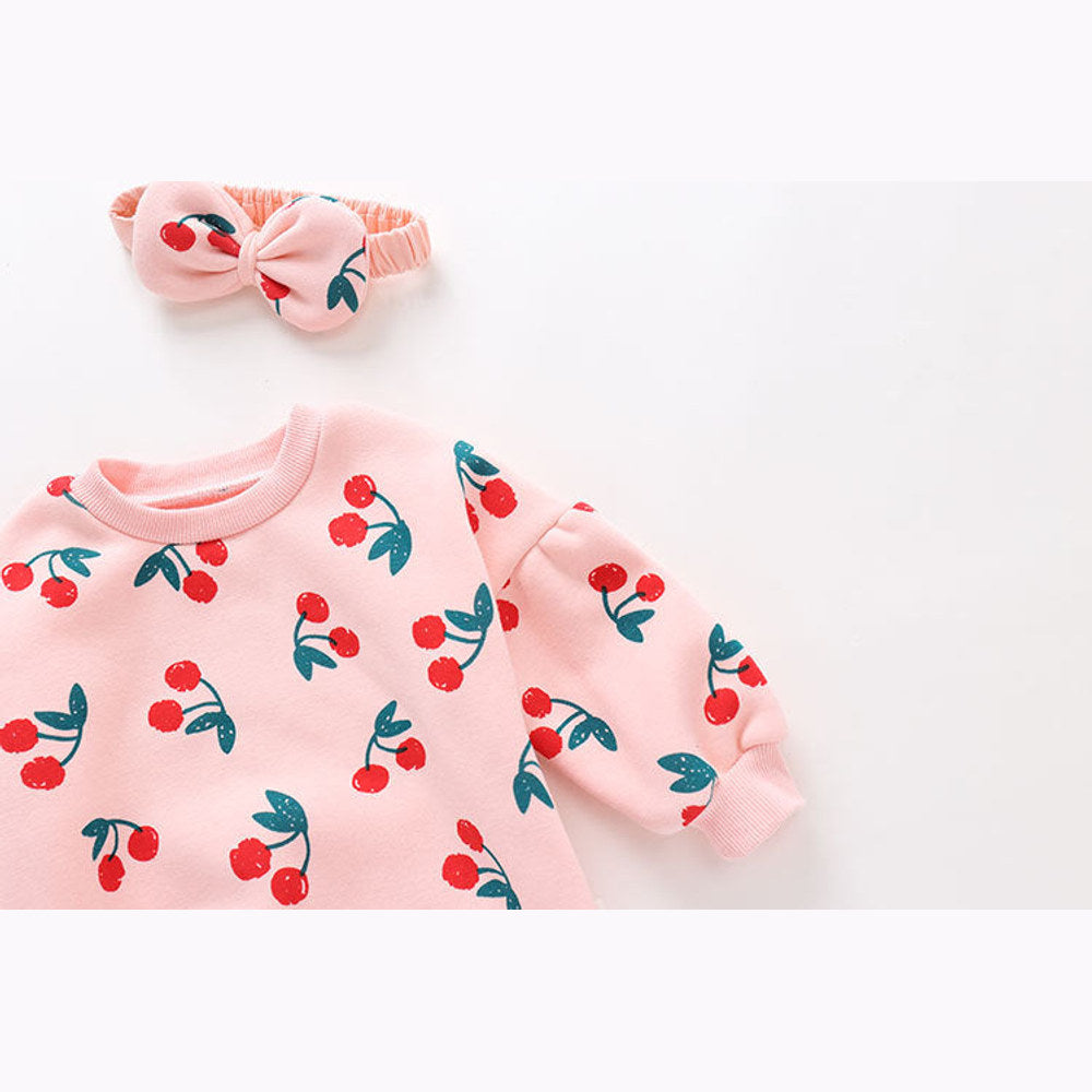 MyKids-USA® Baby Girl Allover Cherry Pattern Lantern Sleeves Triangle Bodysuit bodysuit