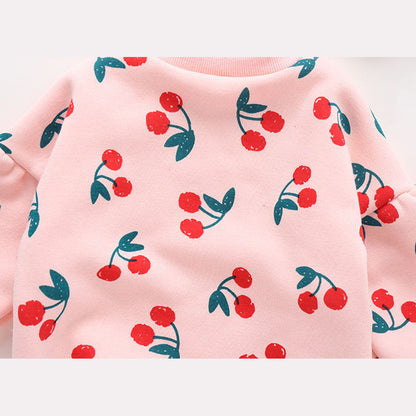 MyKids-USA® Baby Girl Allover Cherry Pattern Lantern Sleeves Triangle Bodysuit bodysuit