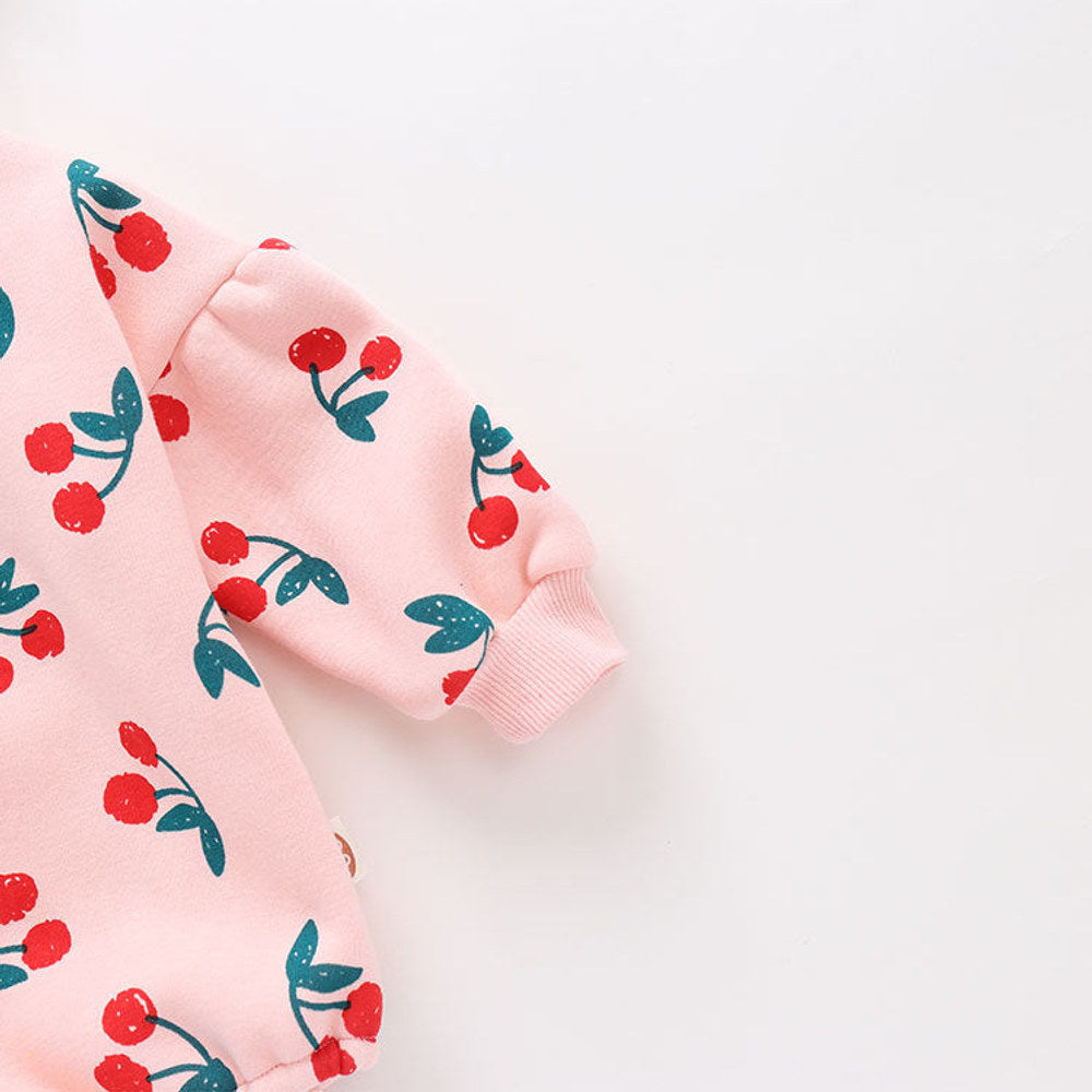 MyKids-USA® Baby Girl Allover Cherry Pattern Lantern Sleeves Triangle Bodysuit bodysuit