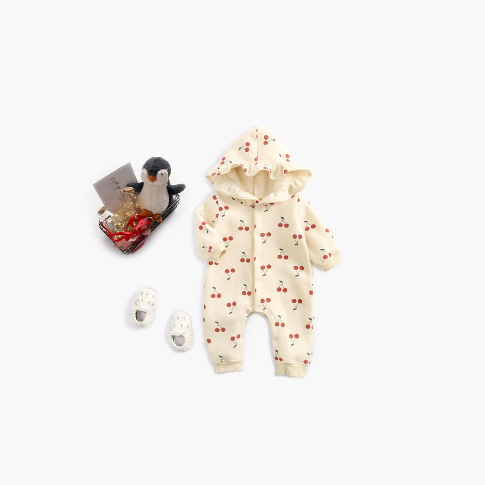 MyKids-USA® Baby Girl Allover Cherry Print Ruffle Design Single Breasted Romper