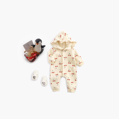 MyKids-USA® Baby Girl Allover Cherry Print Ruffle Design Single Breasted Romper