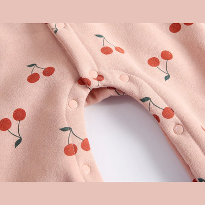 MyKids-USA® Baby Girl Allover Cherry Print Ruffle Design Single Breasted Romper
