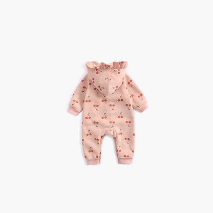 MyKids-USA® Baby Girl Allover Cherry Print Ruffle Design Single Breasted Romper