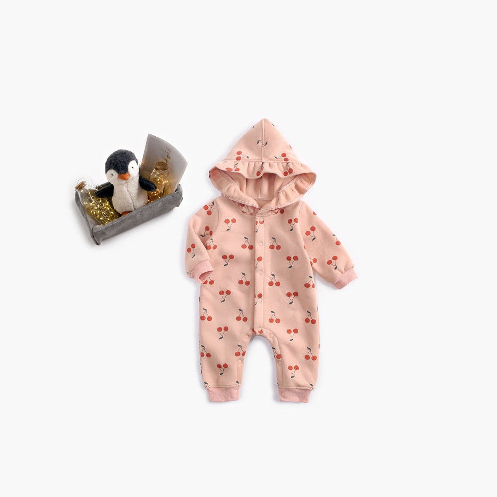 MyKids-USA® Baby Girl Allover Cherry Print Ruffle Design Single Breasted Romper