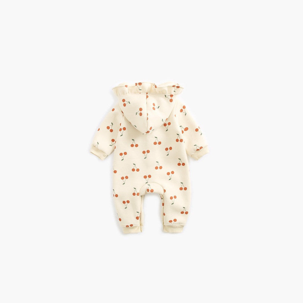 MyKids-USA® Baby Girl Allover Cherry Print Ruffle Design Single Breasted Romper