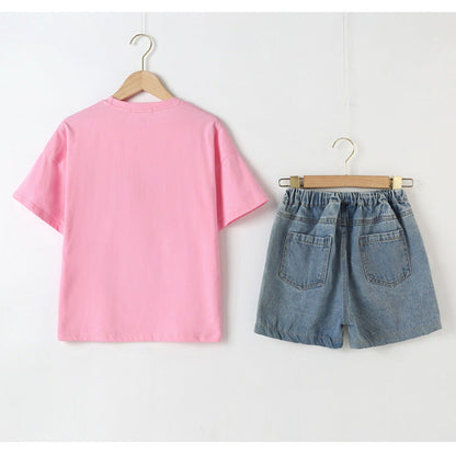 MyKids-USA® Baby Girl Animal Print T-Shirt Combo Denim Shorts Sets