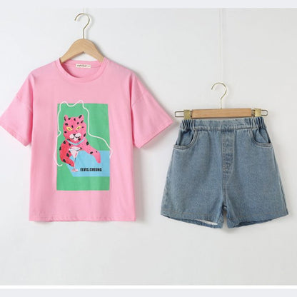 MyKids-USA® Baby Girl Animal Print T-Shirt Combo Denim Shorts Sets