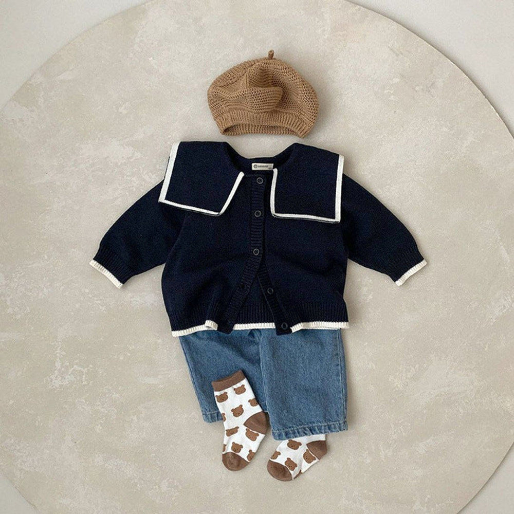MyKids-USA® Baby Girl Bear Embroidery Graphic Single Breasted Design Lapel Cardigan