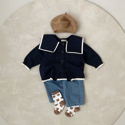 MyKids-USA® Baby Girl Bear Embroidery Graphic Single Breasted Design Lapel Cardigan