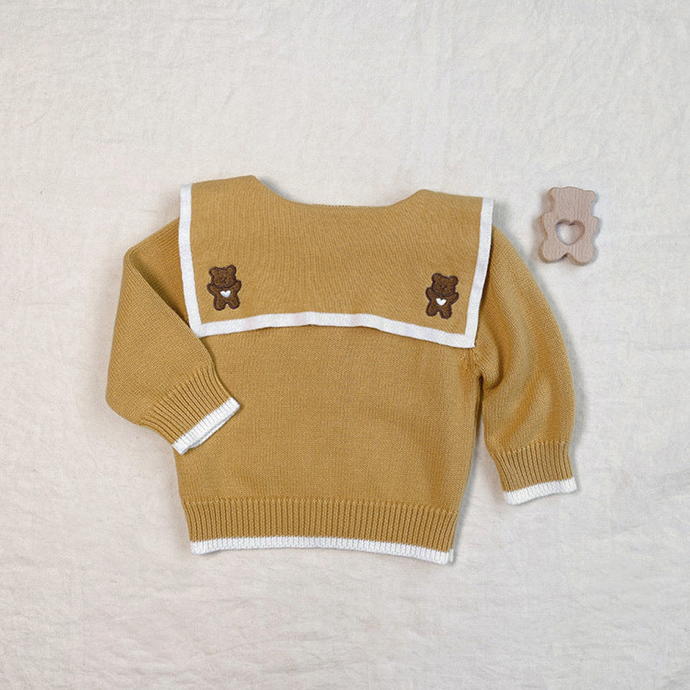 MyKids-USA® Baby Girl Bear Embroidery Graphic Single Breasted Design Lapel Cardigan