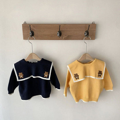 MyKids-USA® Baby Girl Bear Embroidery Graphic Single Breasted Design Lapel Cardigan