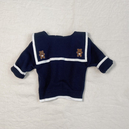 MyKids-USA® Baby Girl Bear Embroidery Graphic Single Breasted Design Lapel Cardigan