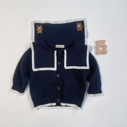 MyKids-USA® Baby Girl Bear Embroidery Graphic Single Breasted Design Lapel Cardigan