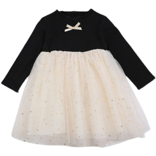 MyKids-USA® Baby Girl Bow Tie Decoration Patchework Design Mesh Overlay Dress