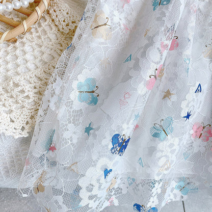 MyKids-USA® Baby Girl Butterfly Print Lace Patchwork Design Square-Collar Dress