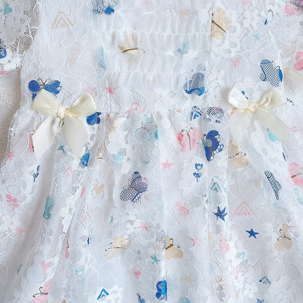 MyKids-USA® Baby Girl Butterfly Print Lace Patchwork Design Square-Collar Dress