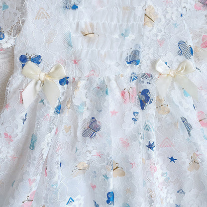 MyKids-USA® Baby Girl Butterfly Print Lace Patchwork Design Square-Collar Dress