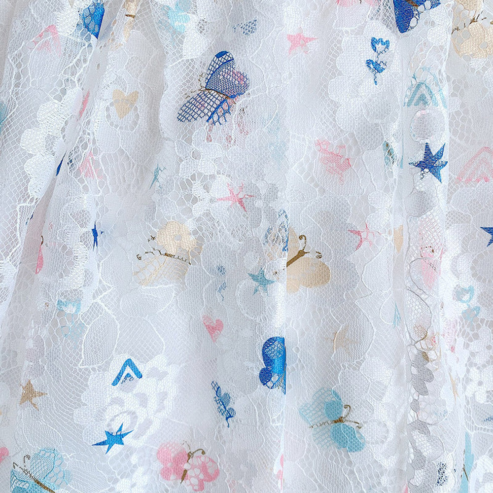 MyKids-USA® Baby Girl Butterfly Print Lace Patchwork Design Square-Collar Dress