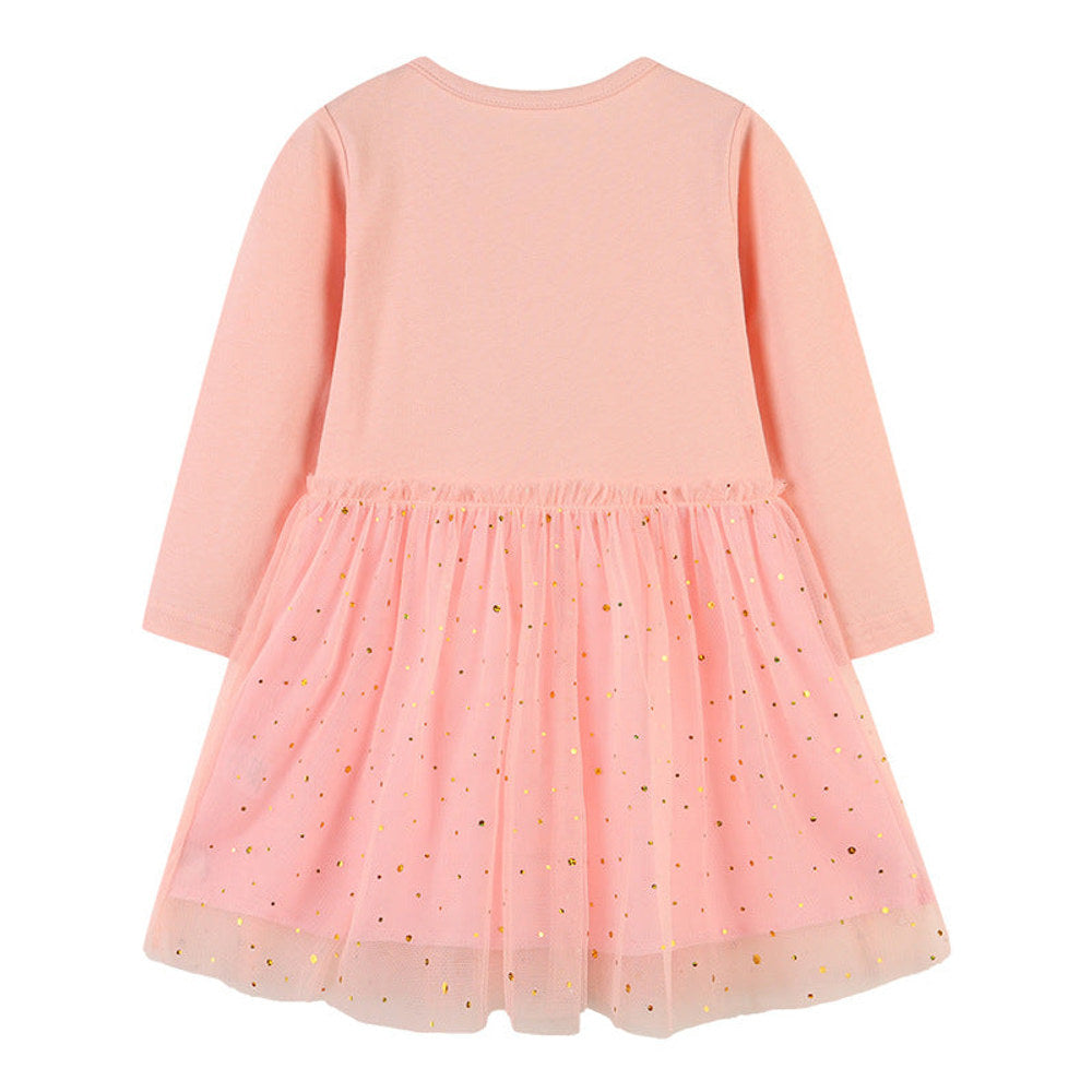 MyKids-USA® Baby Girl Cartoon Animal Patched Pattern Mesh Overlay Design Dress