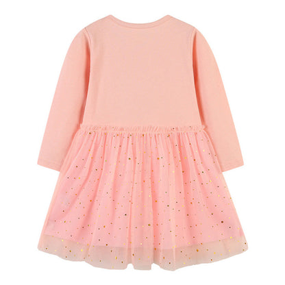 MyKids-USA® Baby Girl Cartoon Animal Patched Pattern Mesh Overlay Design Dress