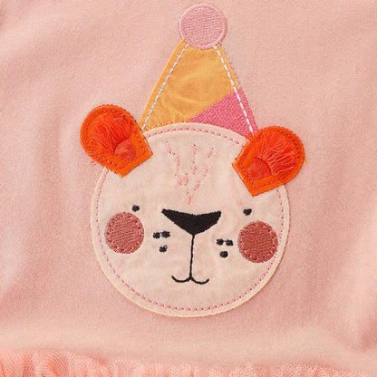 MyKids-USA® Baby Girl Cartoon Animal Patched Pattern Mesh Overlay Design Dress
