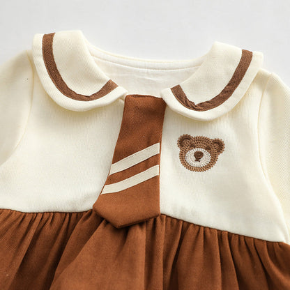 MyKids-USA® Baby Girl Cartoon Bear Embroidered Pattern College Style Kids Valentine’s Day Clothes