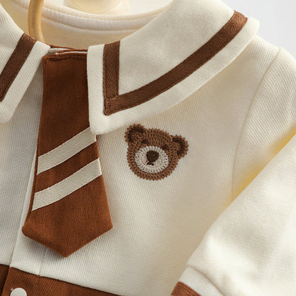 MyKids-USA® Baby Girl Cartoon Bear Embroidered Pattern College Style Kids Valentine’s Day Clothes