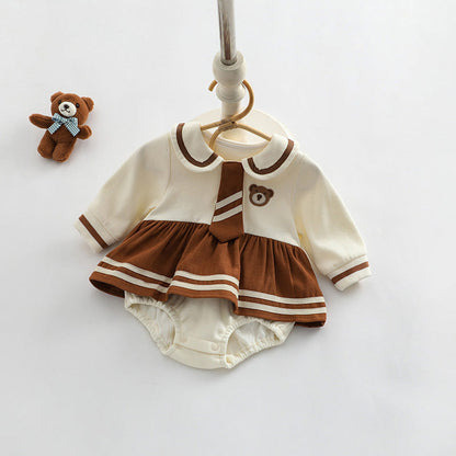 MyKids-USA® Baby Girl Cartoon Bear Embroidered Pattern College Style Kids Valentine’s Day Clothes